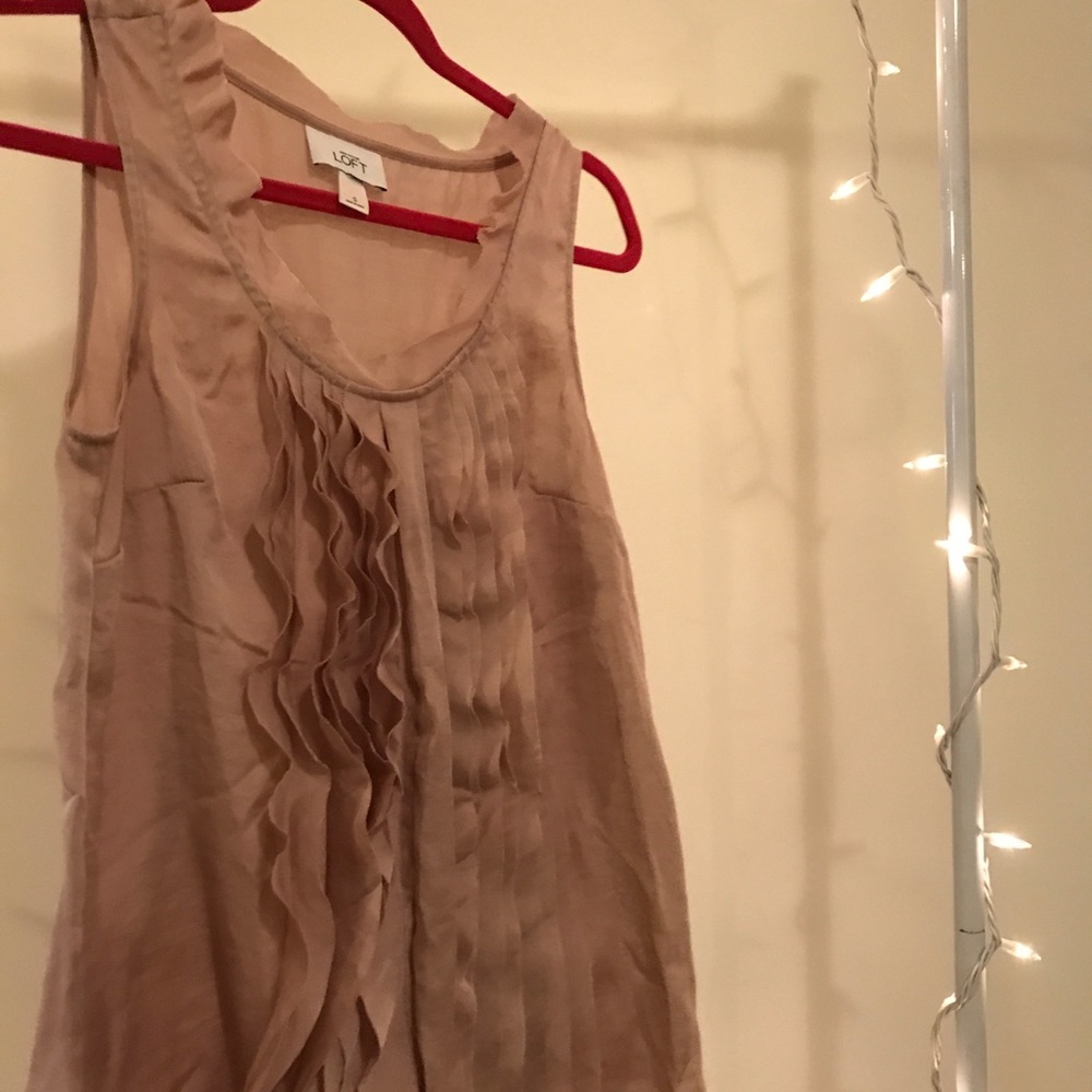 loft pink silk blouse with ruffles